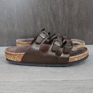 Birkenstock Florida 3 Strap Sandals With Nubuck Leather Footbed & Cork Sole, 39